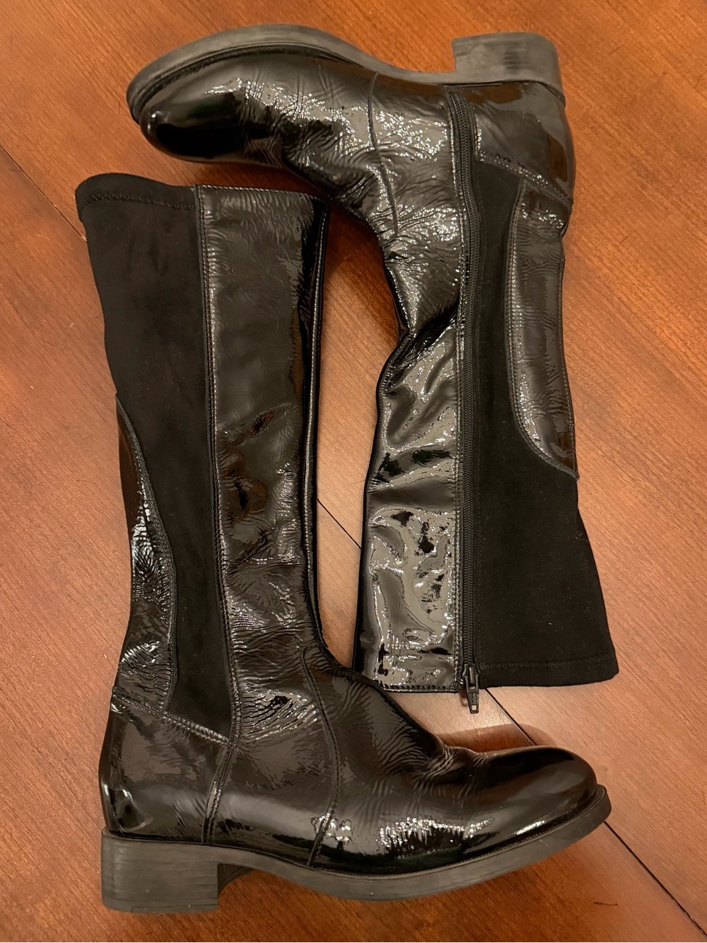 Bos. & Co. Tall Black Patent Leather & Micro-Suede Brook Riding Boot Size 39